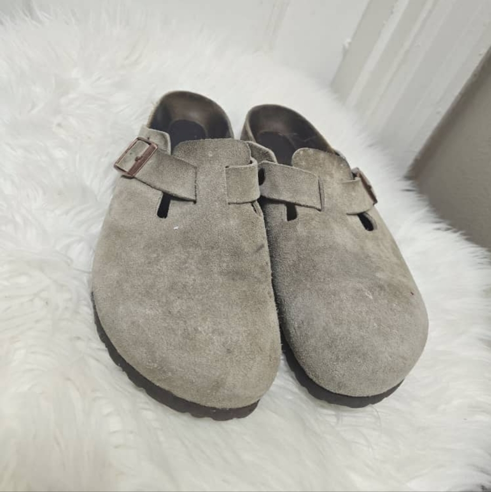 Birkenstock Boston Suede Clogs Slide Sandals Taupe Unisex Size L-11 M-9 - Picture 2 of 7